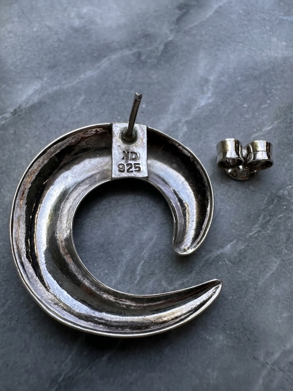 Vintage 925 Sterling Silver Chunky Crescent Swirl Earrings ND - Picture 4 of 5